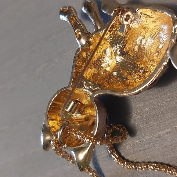 Betsey Johnson Purple Rhinestone Cat Brooch Pendant Necklace 26" - Picture 15 of 17